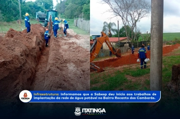 Sabesp inicia obras para levar água potável ao Bairro Recanto dos Cambarás