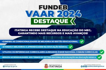 ITATINGA RECEBERÁ RECURSOS COMPLEMENTARES AO FUNDEB POR BOM DESEMPENHO NA EDUCAÇÃO MUNICIPAL