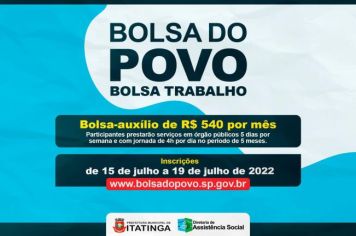 BOLSA TRABALHO TERÁ MAIS 40 VAGAS PARA ITATINGA!