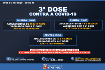 3ª DOSE CONTRA COVID-19 - ADOLESCENTES 