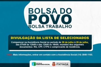 LISTA DE SELECIONADOS – BOLSA TRABALHO