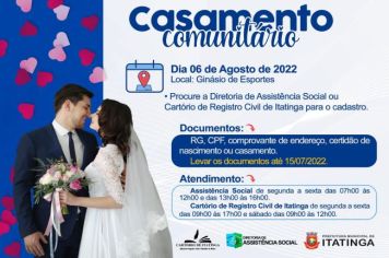 INSCRIÇÕES ABERTAS PARA O CASAMENTO COMUNITÁRIO 2022