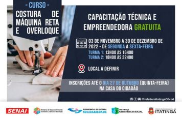 CURSO DE COSTURA DE MÁQUINA RETA E OVERLOQUE