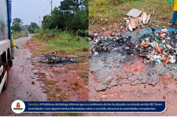 Serviços | Contêineres de lixo são incendiados na estrada sentido IBC