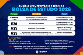 Auxílio Universitário e Técnico – Bolsa de Estudo 2026