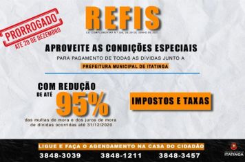 PRORROGAÇÃO DO REFIS ATÉ 20 DE DEZEMBRO