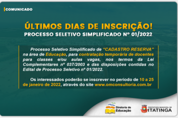 ÚLTIMOS DIAS DE INSCRIÇÃO!