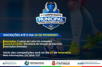 INSCRIÇÕES ABERTAS PARA O III CAMPEONATO DE FUTSAL - 2023