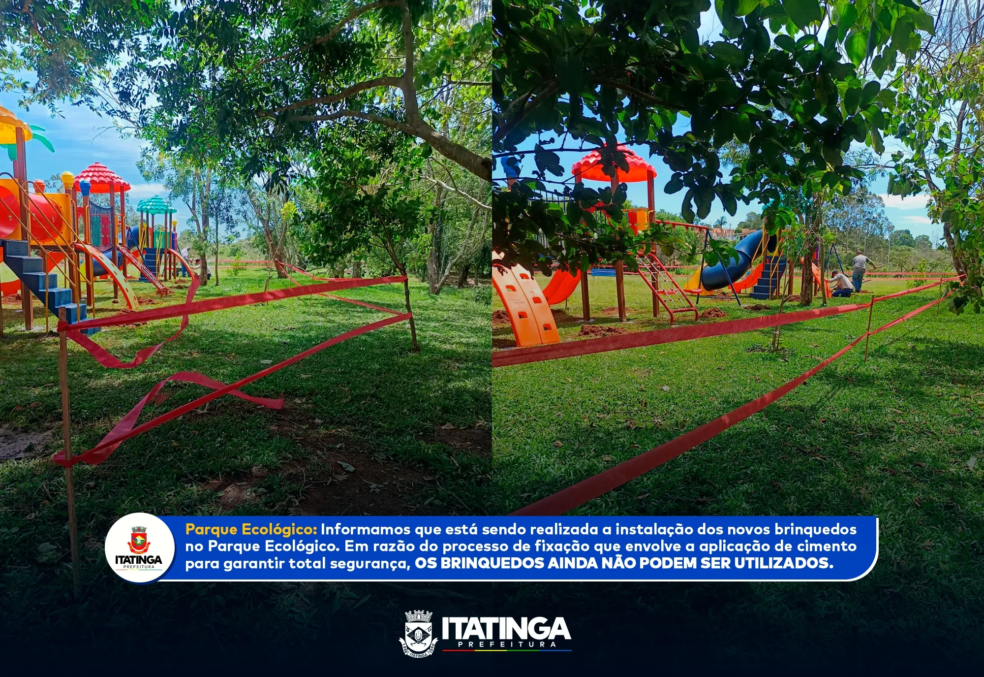 Instalação dos brinquedos no Parque Ecológico