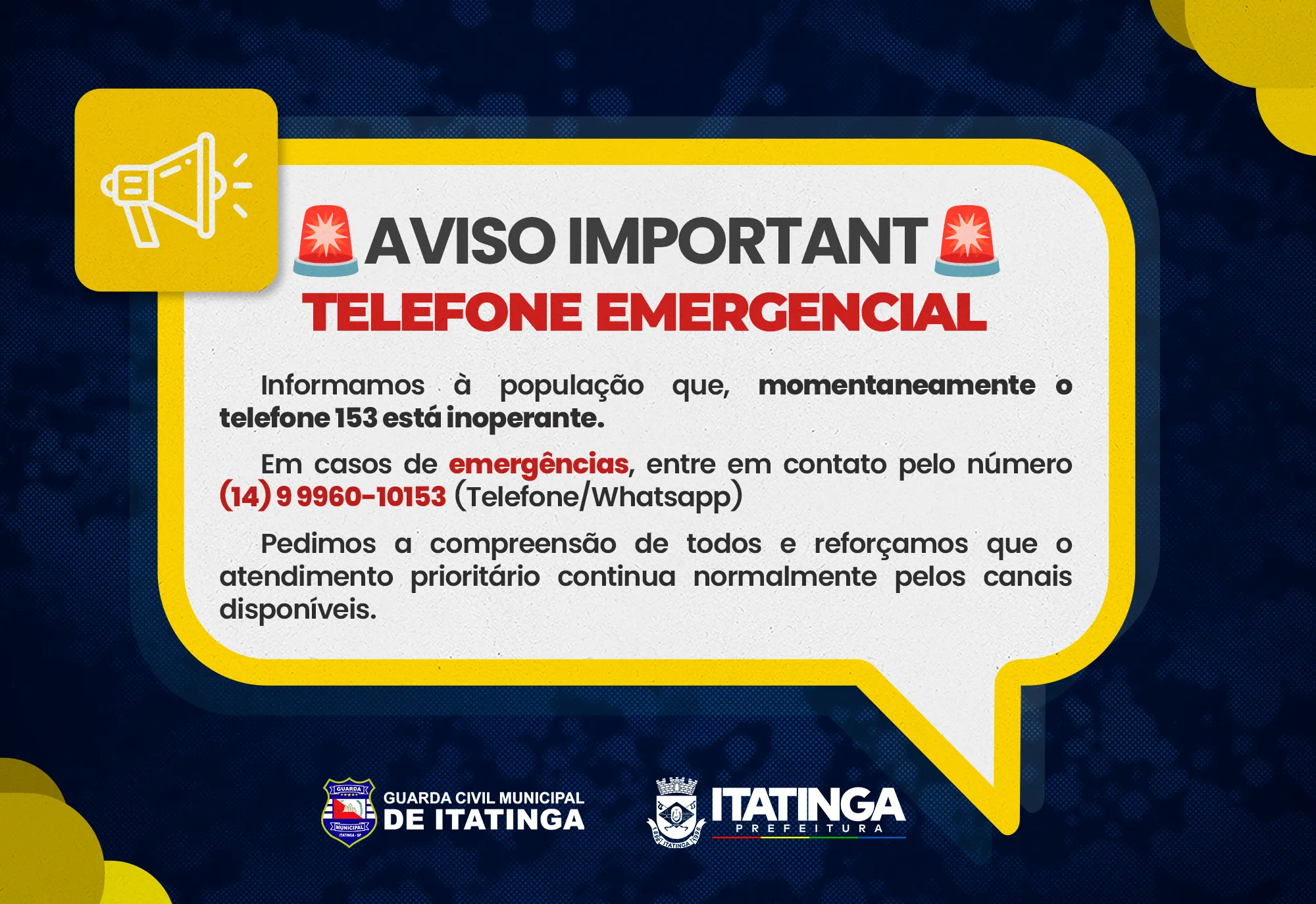 Aviso Importante – Telefone Emergencial