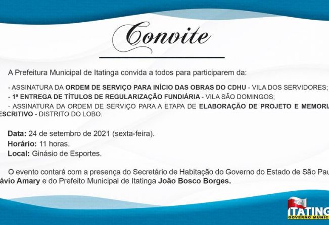 A Prefeitura Municipal de Itatinga convida a todos para participarem