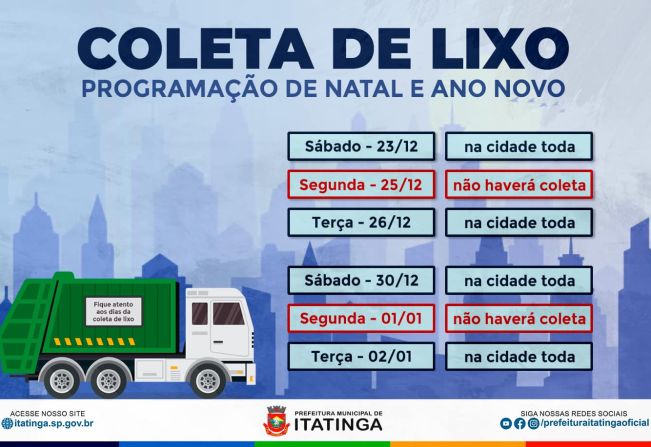 PREFEITURA INFORMA PROGRAMAÇÃO DA COLETA DE LIXO NO NATAL E NO ANO NOVO