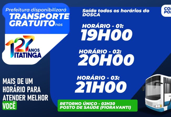 127 ANOS DE ITATINGA COM TRANSPORTE GRATUITO!