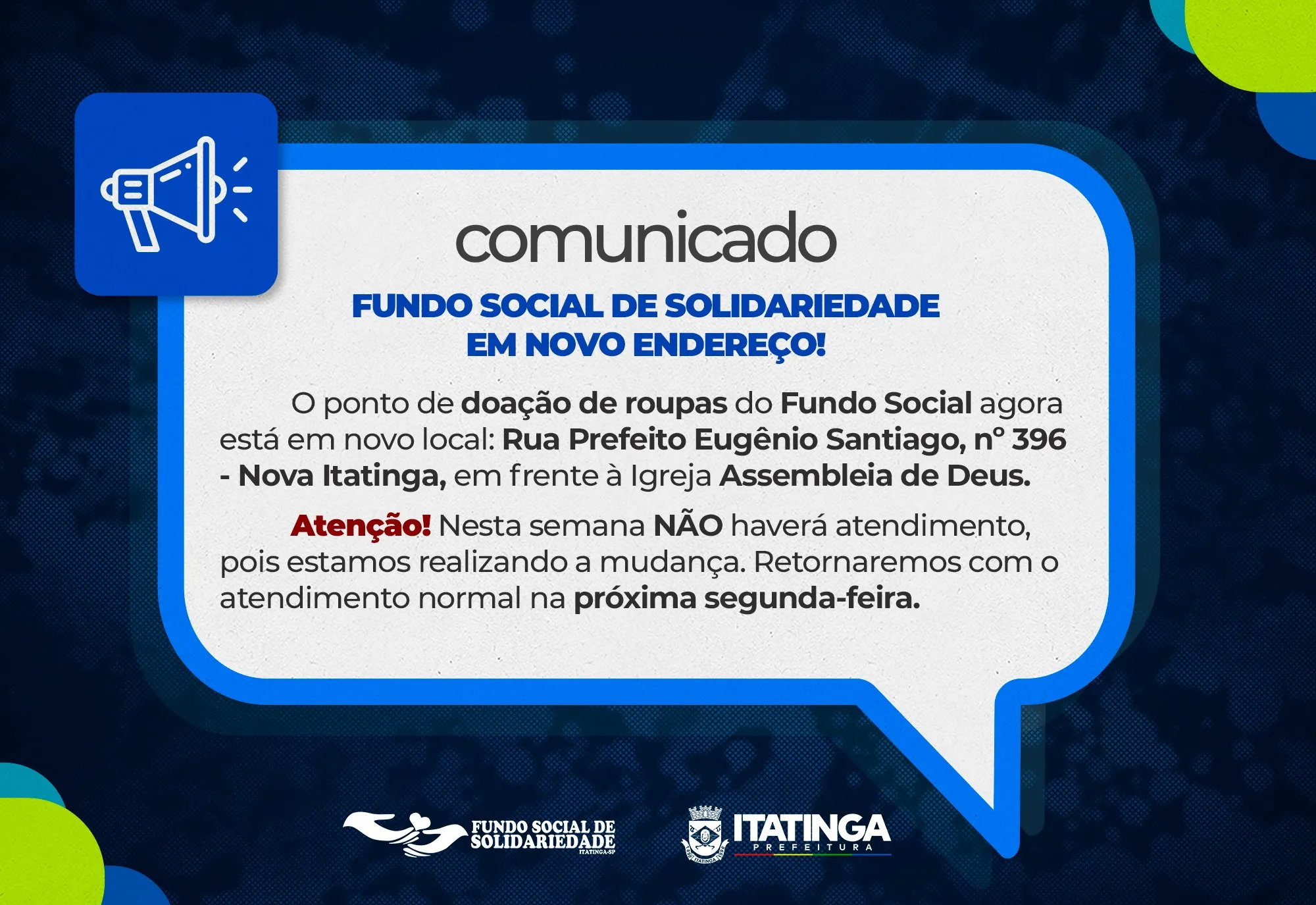 FUNDO SOCIAL DE SOLIDARIEDADE – NOVO ENDEREÇO!