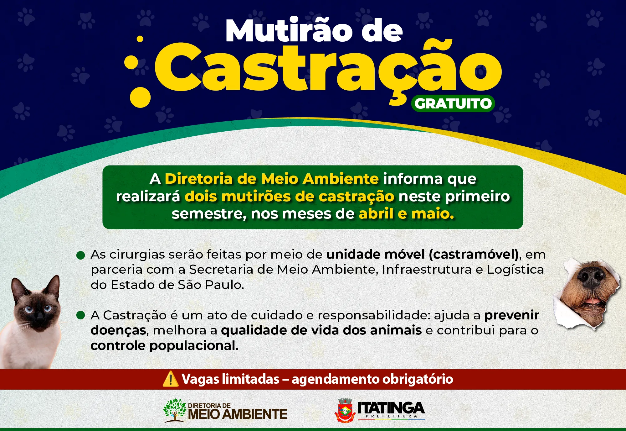Inscrições Abertas para o Mutirão de Castração