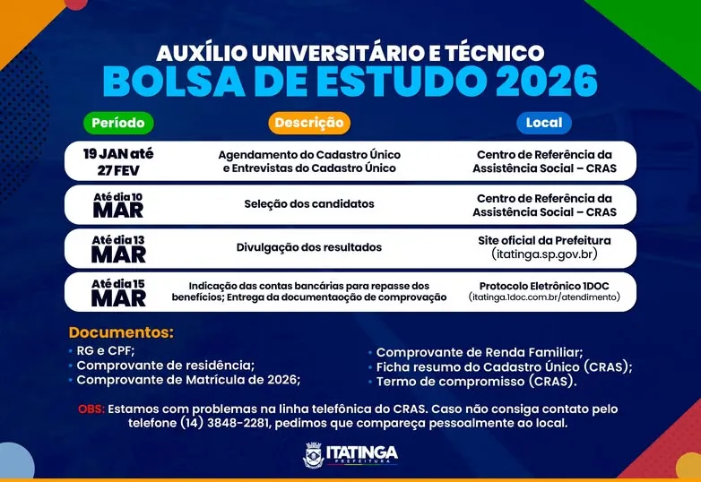 Auxílio Universitário e Técnico – Bolsa de Estudo 2026
