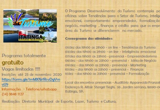 SEBRAE OFERECE CURSO GRATUITO PARA DESENVOLVIMENTO TURÍSTICO MUNICIPAL