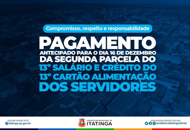 PAGAMENTO ANTECIPADO PARA O DIA 16 DE DEZEMBRO 