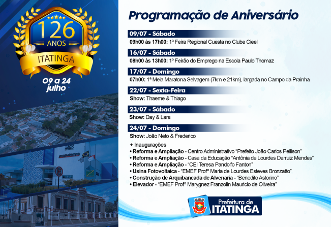 PROGRAMAÇÃO DO MÊS DE JULHO!