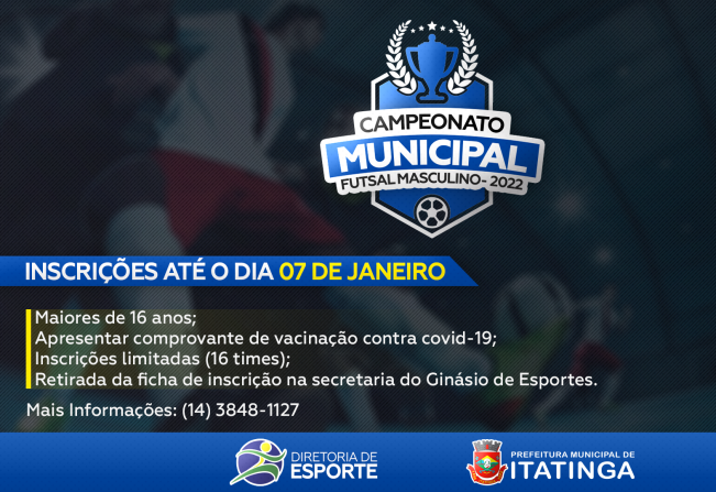 INSCRIÇÕES PARA CAMPEONATO DE FUTSAL 2022