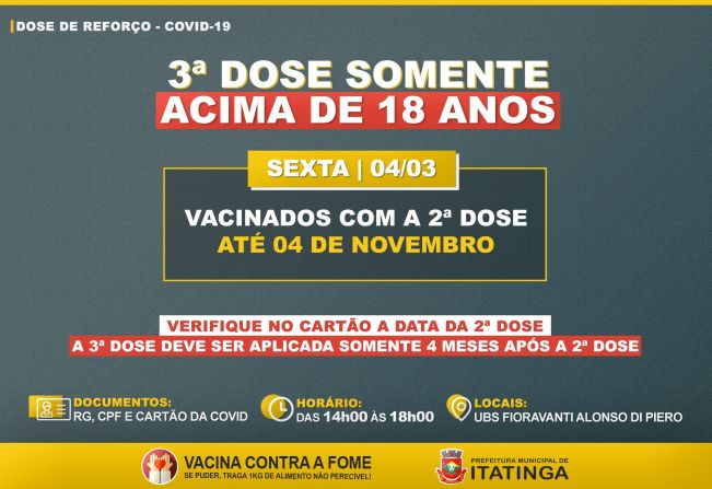 3ª DOSE - SOMENTE ACIMA DE 18 ANOS